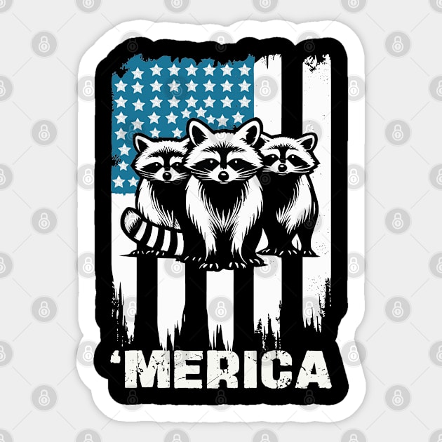 Funny Raccoon American Flag Sticker by JessArty